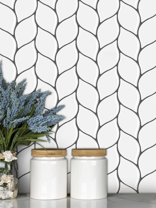 White Leaf Vinyl Tile with Grey Grout T80039 by Vivid Tiles | Souqify