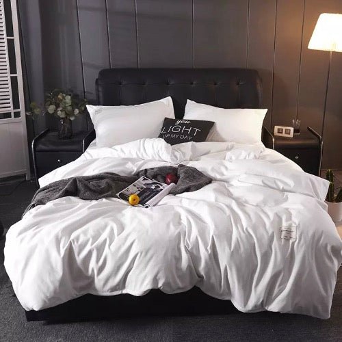 Without filler 4 Pieces single size, Plain pearl white color, Bedding set