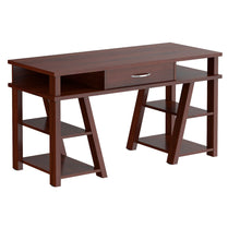 WOODEN RECTANGULAR SHAPE COMPUTER DESK WITH FIXED DRAWER AND SIDE SHELVES, MADE IN E1 LAMINATE CHIPBOARD COLOR : BURGUNDY SIZE : 1360х600х784MMH **MADE IN EUROPE **5 YEARS GUARANTEE by Treejar | Souqify