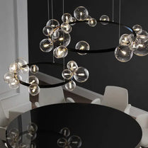 Nordic Living Room Lamp Simple Wind Magic Beans Molecular Bubble Lamp Bedroom Lamp Restaurant Glass Ball Chandelier Black Iron