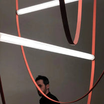 Nordic Modern Pendant Lights Leather Belt Lamp Staircase Art Led Chandeliers Suspension Postmodern Designer Restaurant Brown