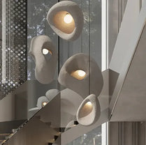 E27 Pendant Lights Staircase Suspend Lamp Decor Droplight Irregular Resin Nordic Villa Stair Wabi-sabi Style Pendant Metal