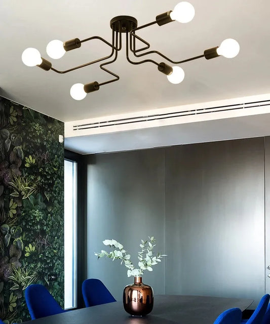 Industrial Ceiling Lights Modern Pipe Iron Spider Vintage Nordic Ceiling Lamps For Living Room Bedroom Flush Mount 4/6/8 Heads
