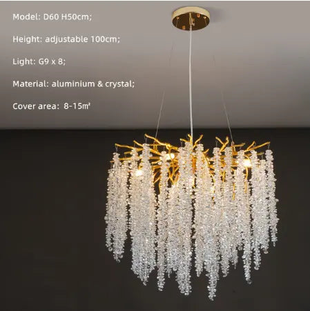 Modern Branch LED Pendant Lights K9 Crystals Hanging Chandelier Living Room Suspend Lamp Dining Art Decor Indoor Lighting Lamp