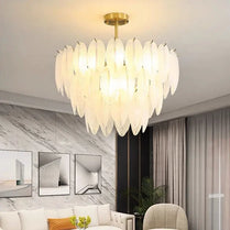 Glass Chandelier Modern Chandelier Light Living Dinging Room New Creative Design Hotel Leaf Feather Glass Light Ceiling Lamp