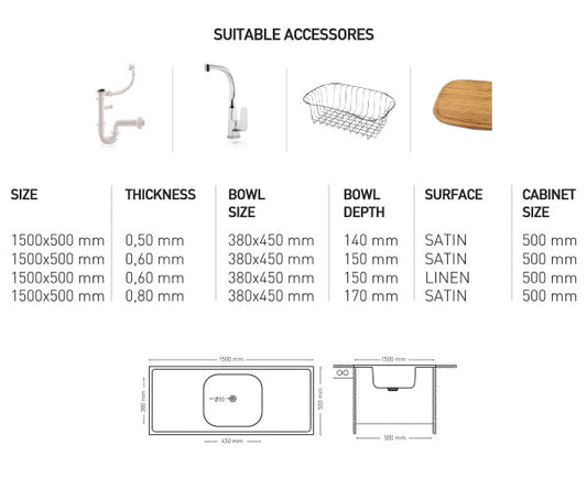 L020 LAY ON SERIES SINGLE BOWL KITCHEN SINK
