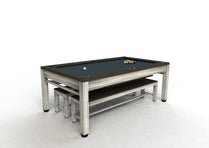 Riley 7’ Neptune Outdoor Pool Table with Benches & Table Top – Grey/Brown