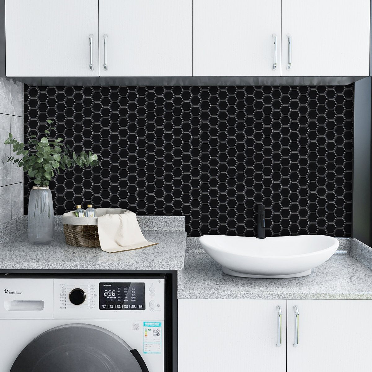 1.2 mm Glue Peel and Stick Black Vinyl Wall Tile Home Decor Bathroom Living Room TSQS70 by Vivid Tiles | Souqify
