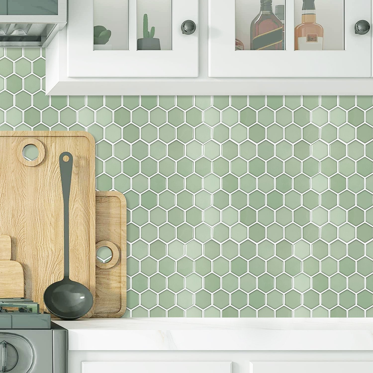 1.2 mm Glue Peel and Stick Green Vinyl Wall Tile Home Decor Bathroom Living Room TSQS86 by Vivid Tiles | Souqify