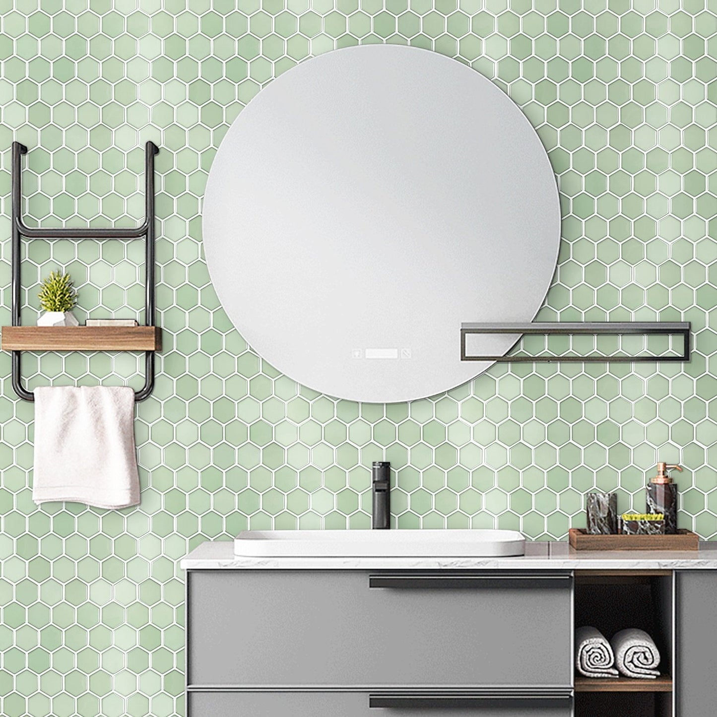 1.2 mm Glue Peel and Stick Green Vinyl Wall Tile Home Decor Bathroom Living Room TSQS86 by Vivid Tiles | Souqify