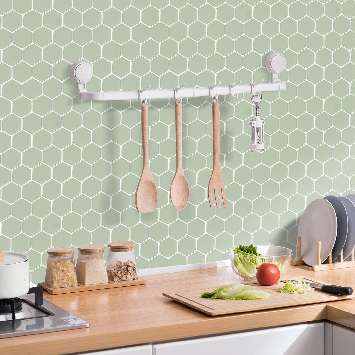 1.2 mm Glue Peel and Stick Light Green Vinyl Wall Tile Home Decor Bathroom Living Room TSQS75 by Vivid Tiles | Souqify
