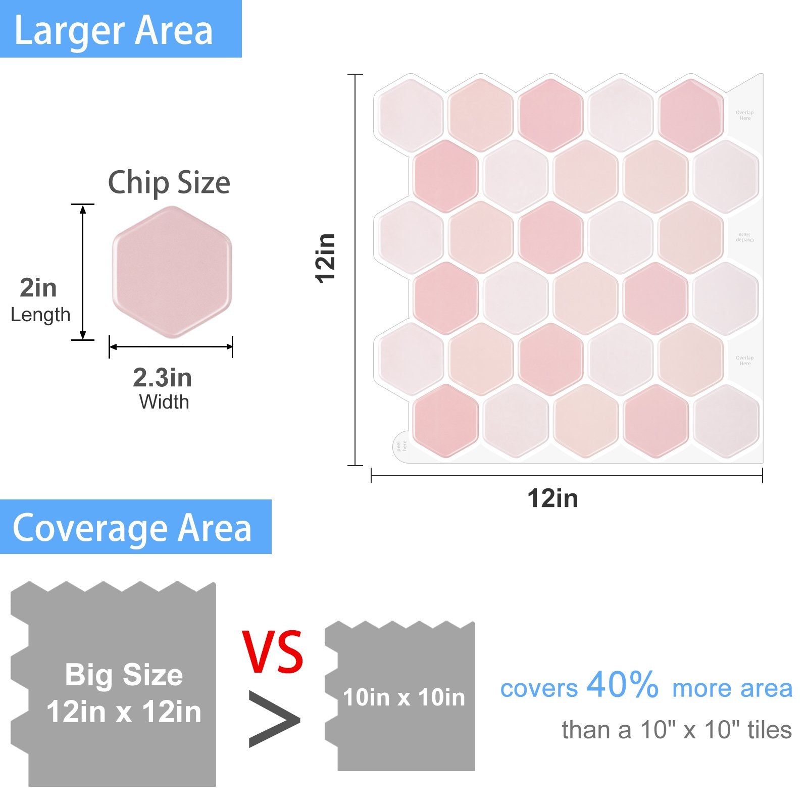 1.2 mm Glue Peel and Stick Pink Vinyl Wall Tile Home Decor Bathroom Living Room TSQS82 by Vivid Tiles | Souqify