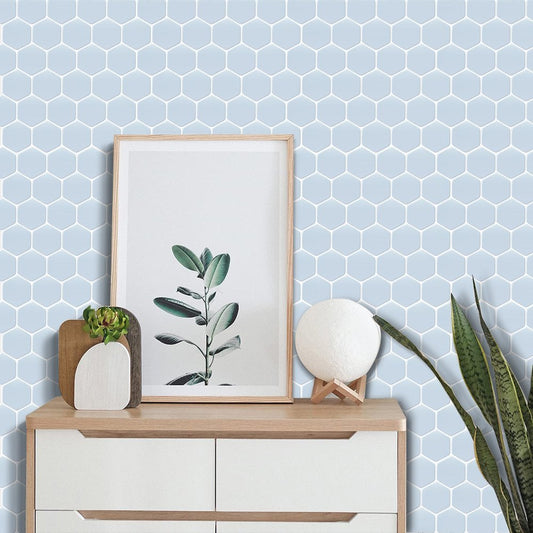 1.2 mm Peel and Stick Hexagon Blue Wall Tile Home Decor Bathroom Living Room TSQS78 by Vivid Tiles | Souqify