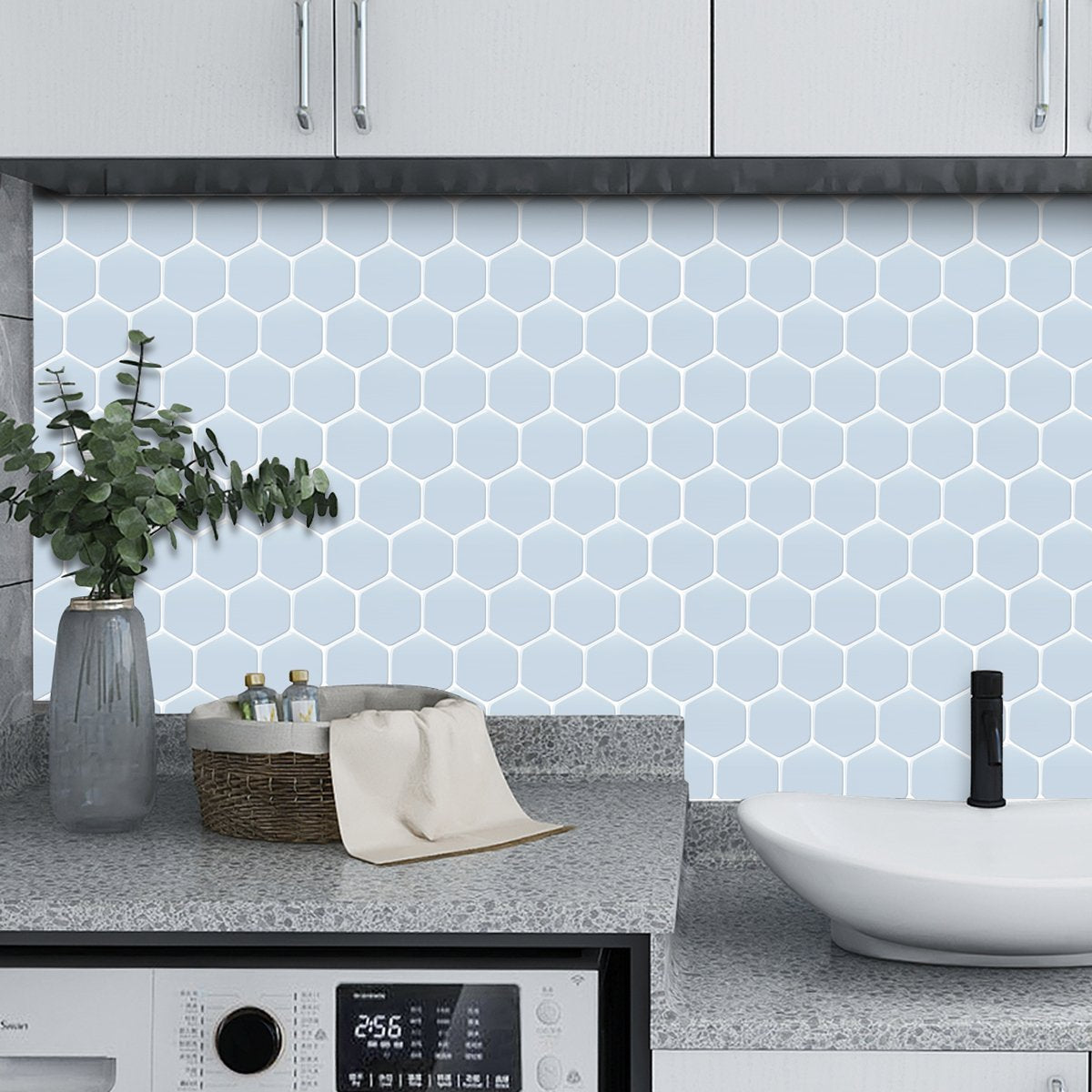 1.2 mm Peel and Stick Hexagon Blue Wall Tile Home Decor Bathroom Living Room TSQS78 by Vivid Tiles | Souqify