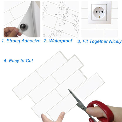 1.2mm 4 layer Subway Peel and Stick White Vinyl Wall Tile Home Decor bathroom Living Room T80711 by Vivid Tiles | Souqify