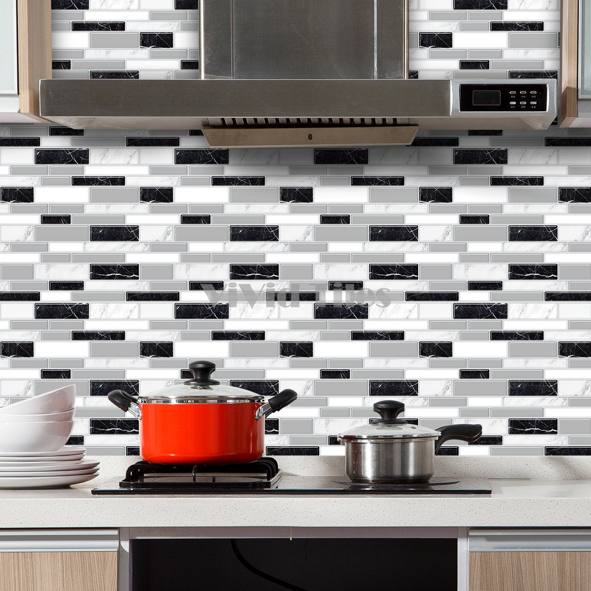 1.2mm Home decor peel and stick black and white stripe vinyl wall tile T80082 by Vivid Tiles | Souqify