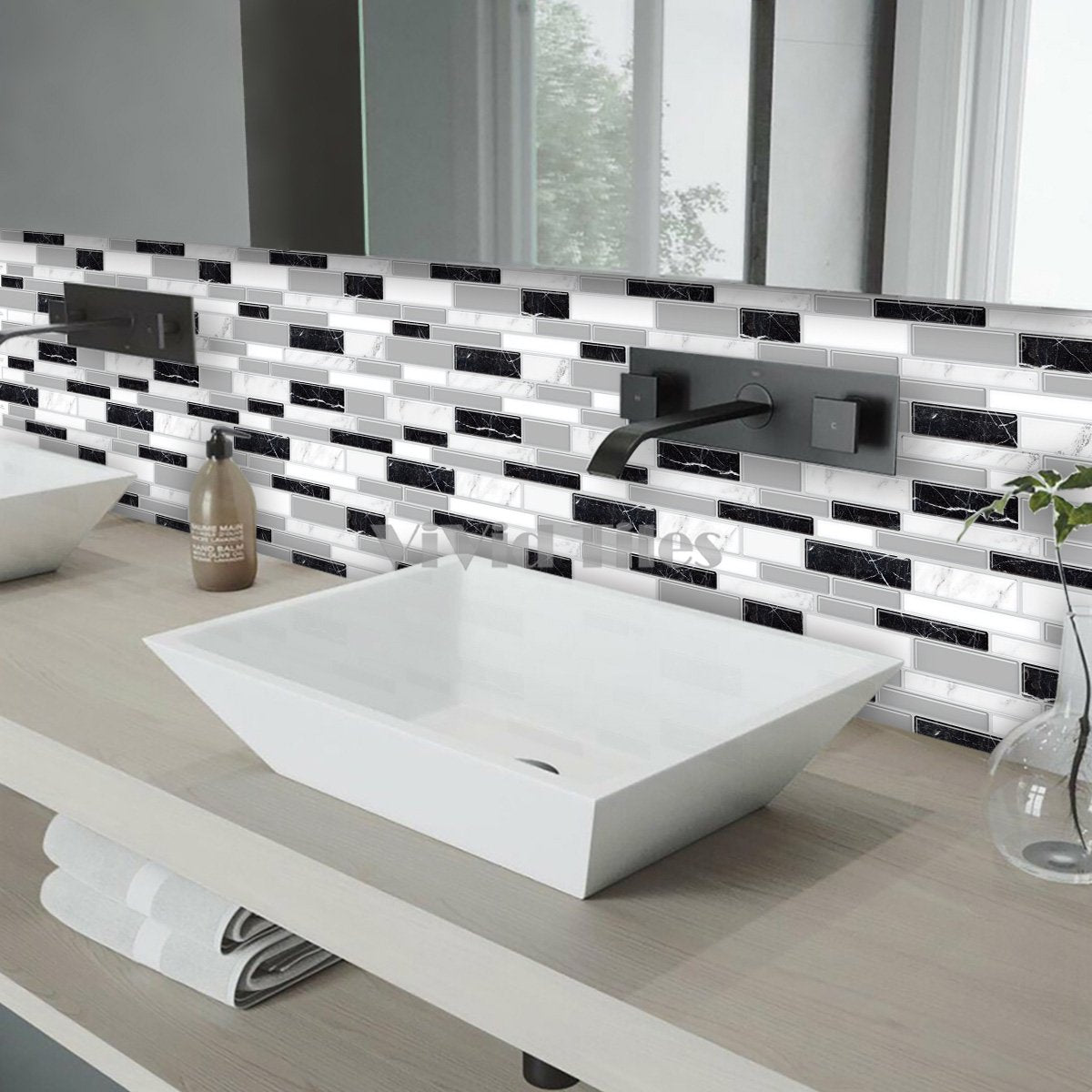 1.2mm Home decor peel and stick black and white stripe vinyl wall tile T80082 by Vivid Tiles | Souqify