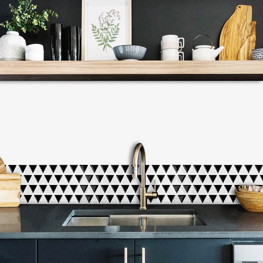 1.2mm Peel and Stick Black and White Triangle Rectangle Wall Tiles Home Decor Bathroom Living Room T80541 by Vivid Tiles | Souqify
