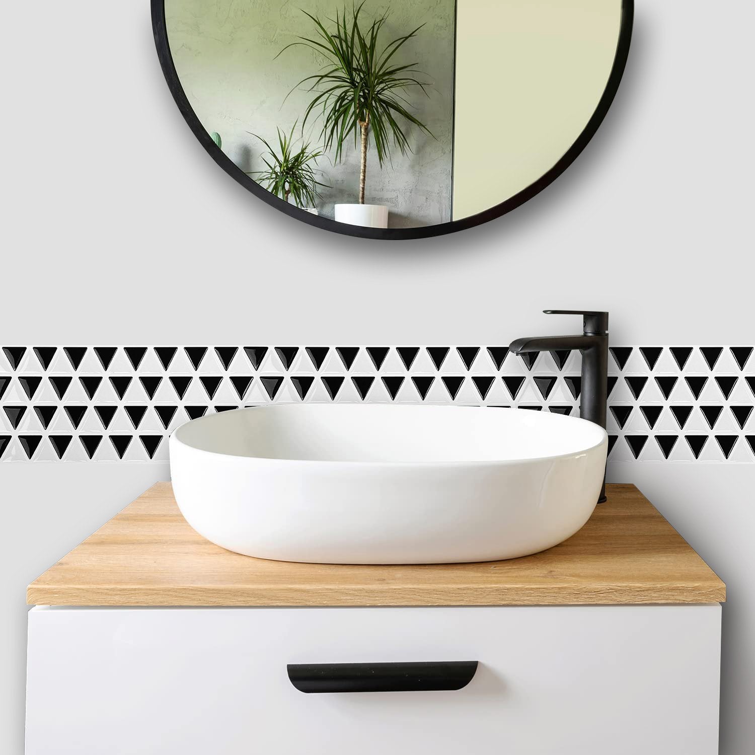 1.2mm Peel and Stick Black and White Triangle Rectangle Wall Tiles Home Decor Bathroom Living Room T80541 by Vivid Tiles | Souqify