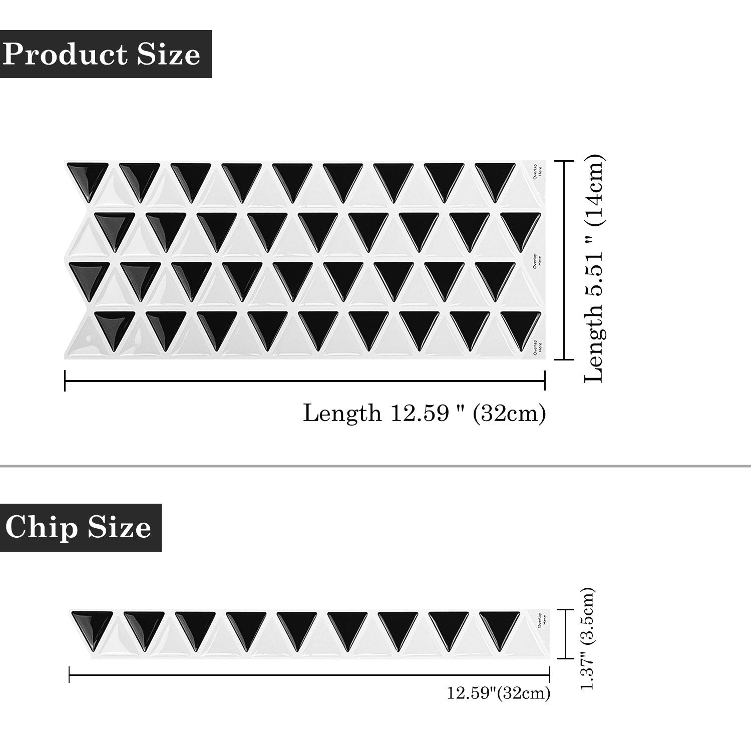 1.2mm Peel and Stick Black and White Triangle Rectangle Wall Tiles Home Decor Bathroom Living Room T80541 by Vivid Tiles | Souqify