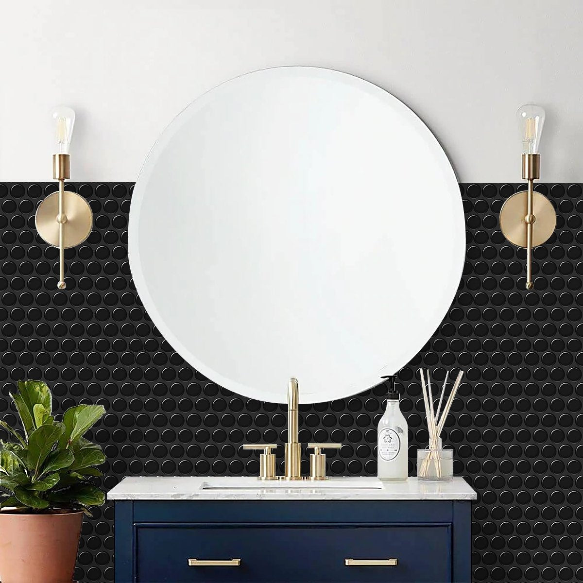 1.2mm Peel and Stick Black Dot Wall Tiles Home Decor Bathroom Living Room T80408 by Vivid Tiles | Souqify