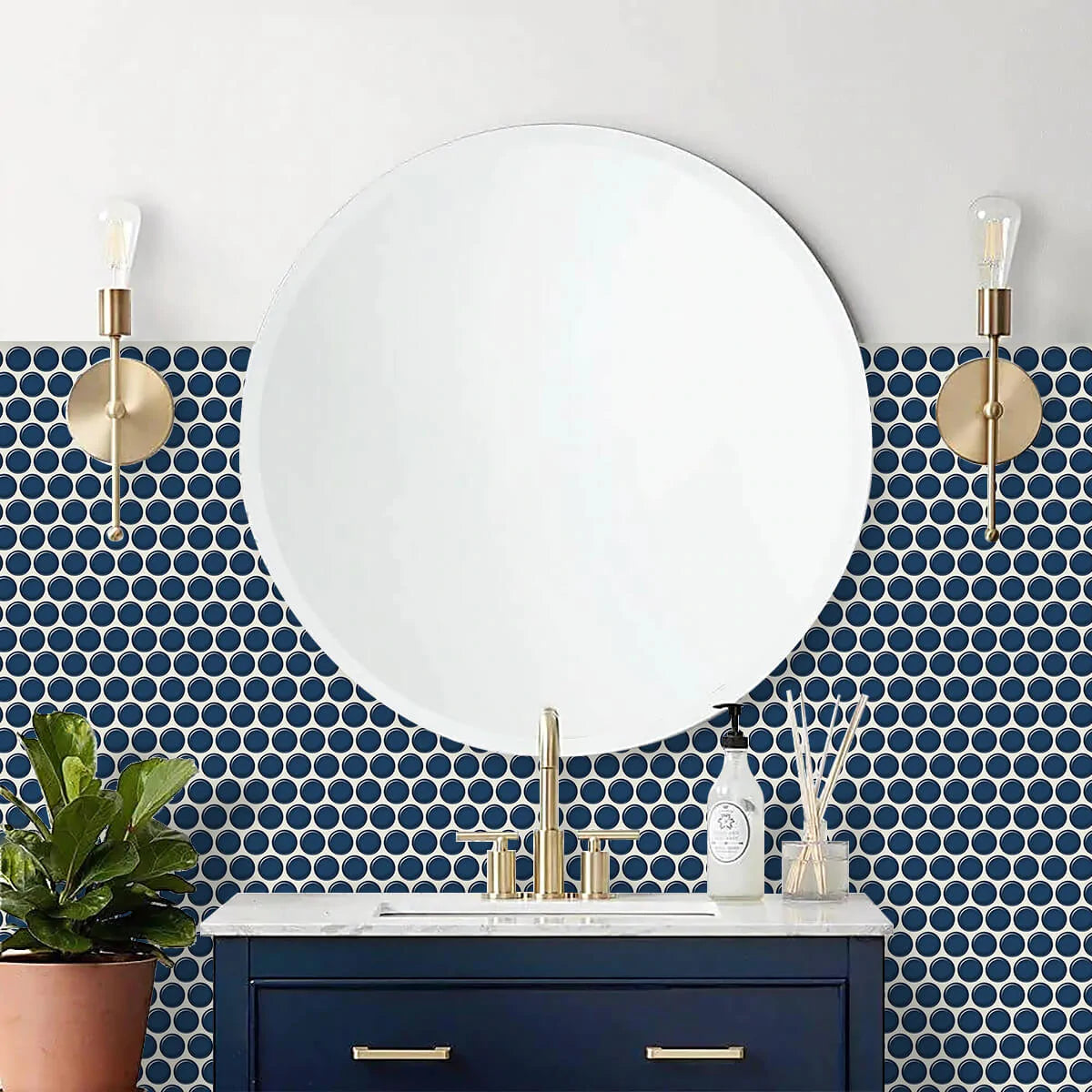 1.2mm Peel and Stick Blue Dot Wall Tiles Home Decor Bathroom Living Room T80409 by Vivid Tiles | Souqify