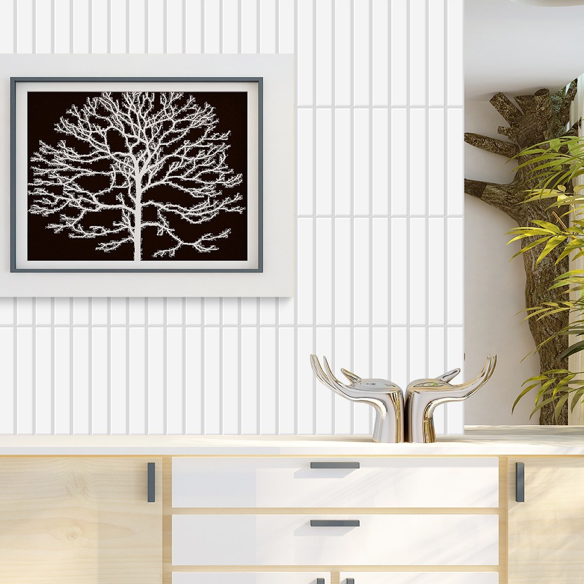 1.2mm Peel and Stick Gray Frame Line Rectangle Small Size Wall Tiles Home Decor Kitchen T80551 by Vivid Tiles | Souqify