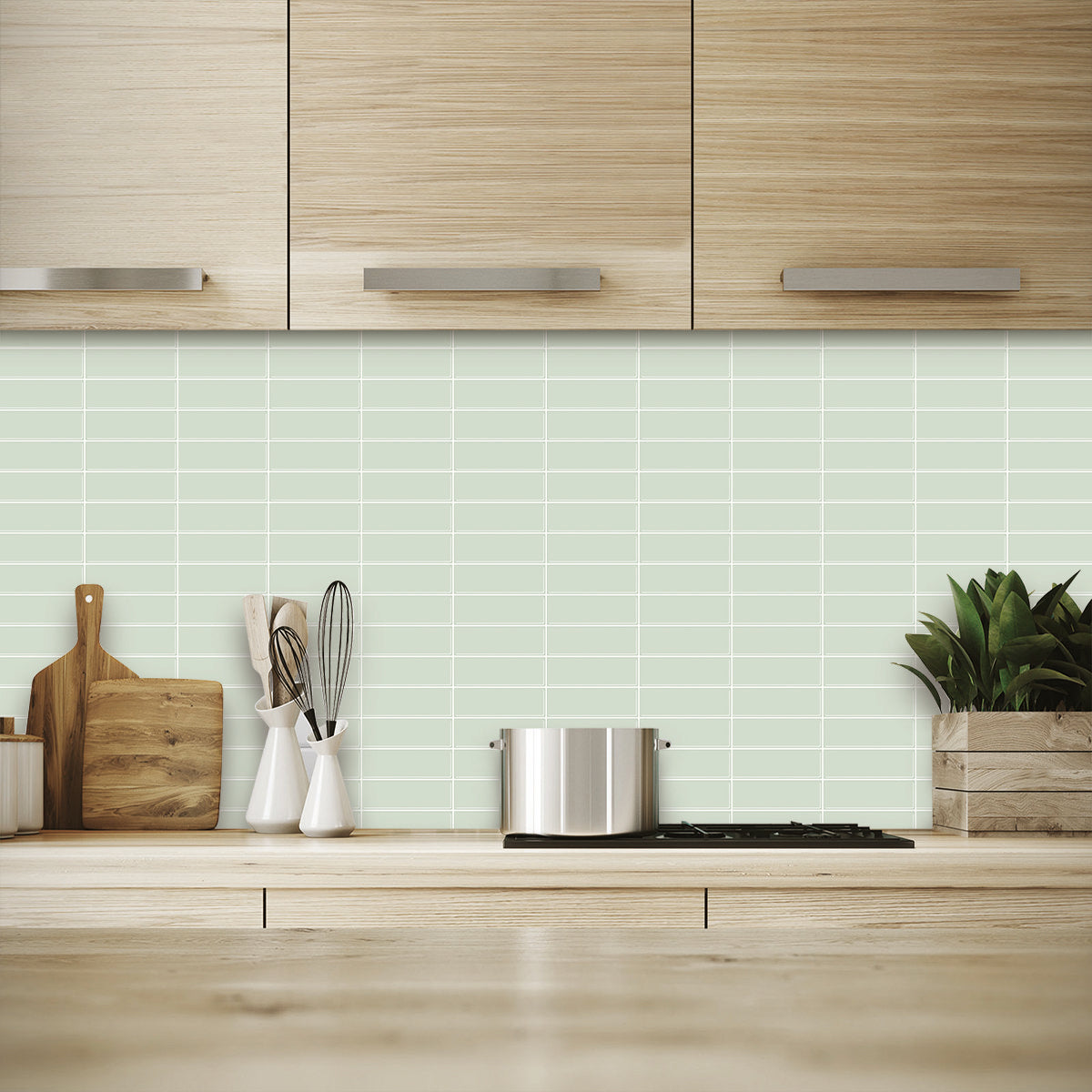 1.2mm Peel and Stick Green Rectangle Wall Tiles Home Decor Kitchen T80748 by Vivid Tiles | Souqify