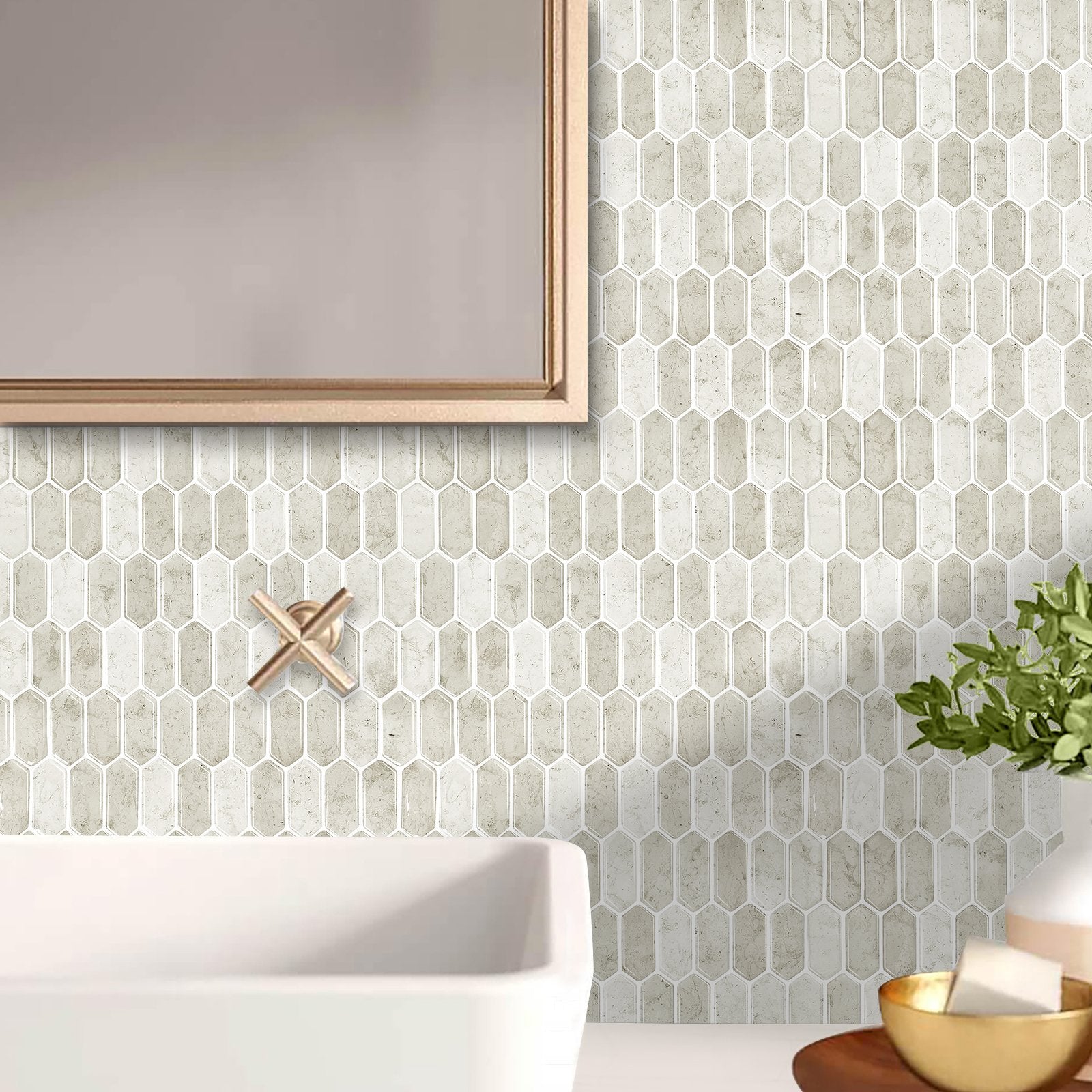 1.2mm Peel and Stick Hexagon Light Coffee Marble Pattern Wall Tiles Home Decor Kitchen T80086 by Vivid Tiles | Souqify