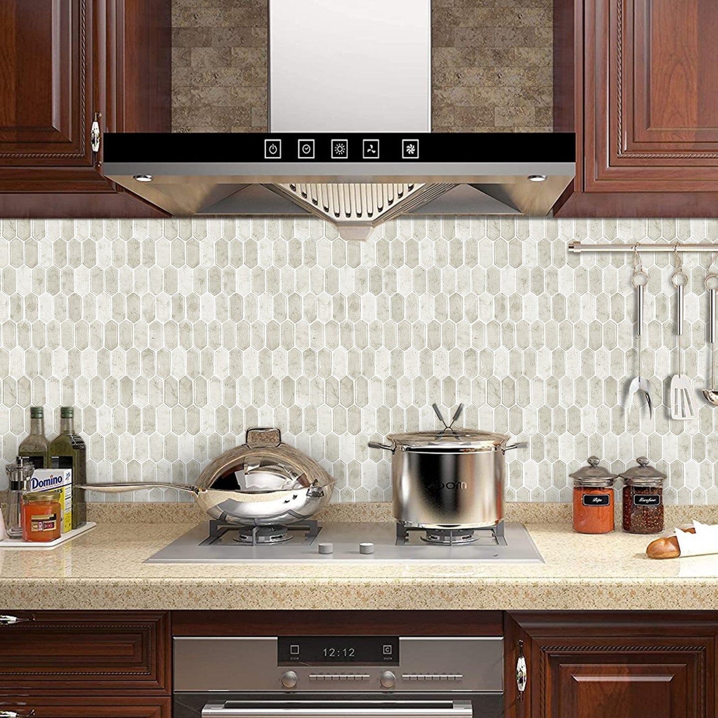 1.2mm Peel and Stick Hexagon Light Coffee Marble Pattern Wall Tiles Home Decor Kitchen T80086 by Vivid Tiles | Souqify