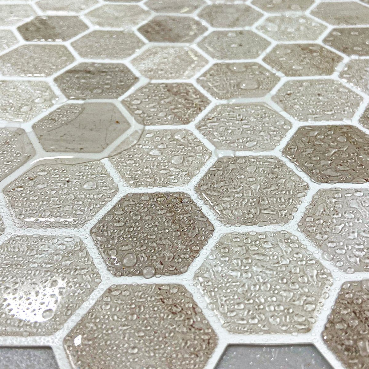 1.2mm Peel and Stick Hexagon Light Coffee Wall Tiles Home Decor Bathroom Living Room T80022 by Vivid Tiles | Souqify
