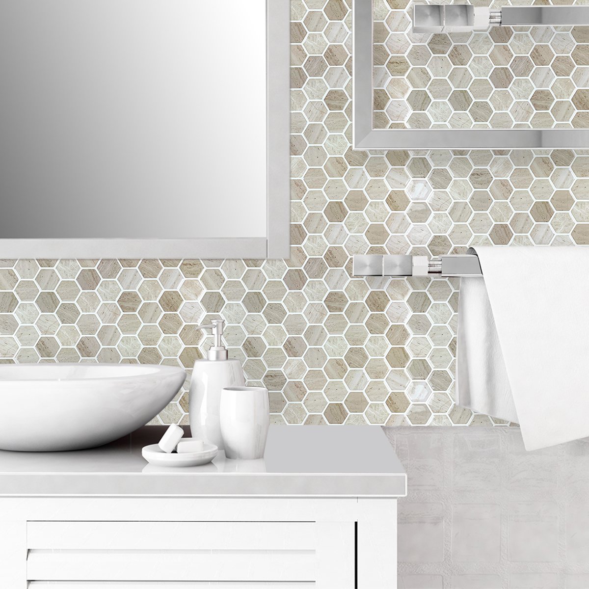1.2mm Peel and Stick Hexagon Light Coffee Wall Tiles Home Decor Bathroom Living Room T80022 by Vivid Tiles | Souqify