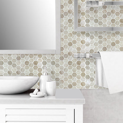 1.2mm Peel and Stick Hexagon Light Coffee Wall Tiles Home Decor Bathroom Living Room T80022 by Vivid Tiles | Souqify