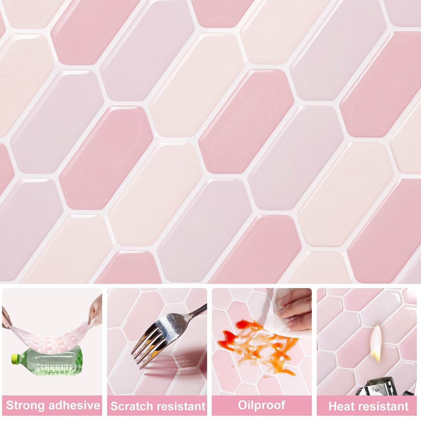 1.2mm Peel and Stick Hexagon PinkWall Tiles Home Decor Kitchen T80309 by Vivid Tiles | Souqify