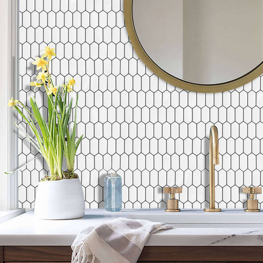 1.2mm Peel and Stick Hexagon White Gray Frame Line Wall Tiles Home Decor Kitchen T80304 by Vivid Tiles | Souqify