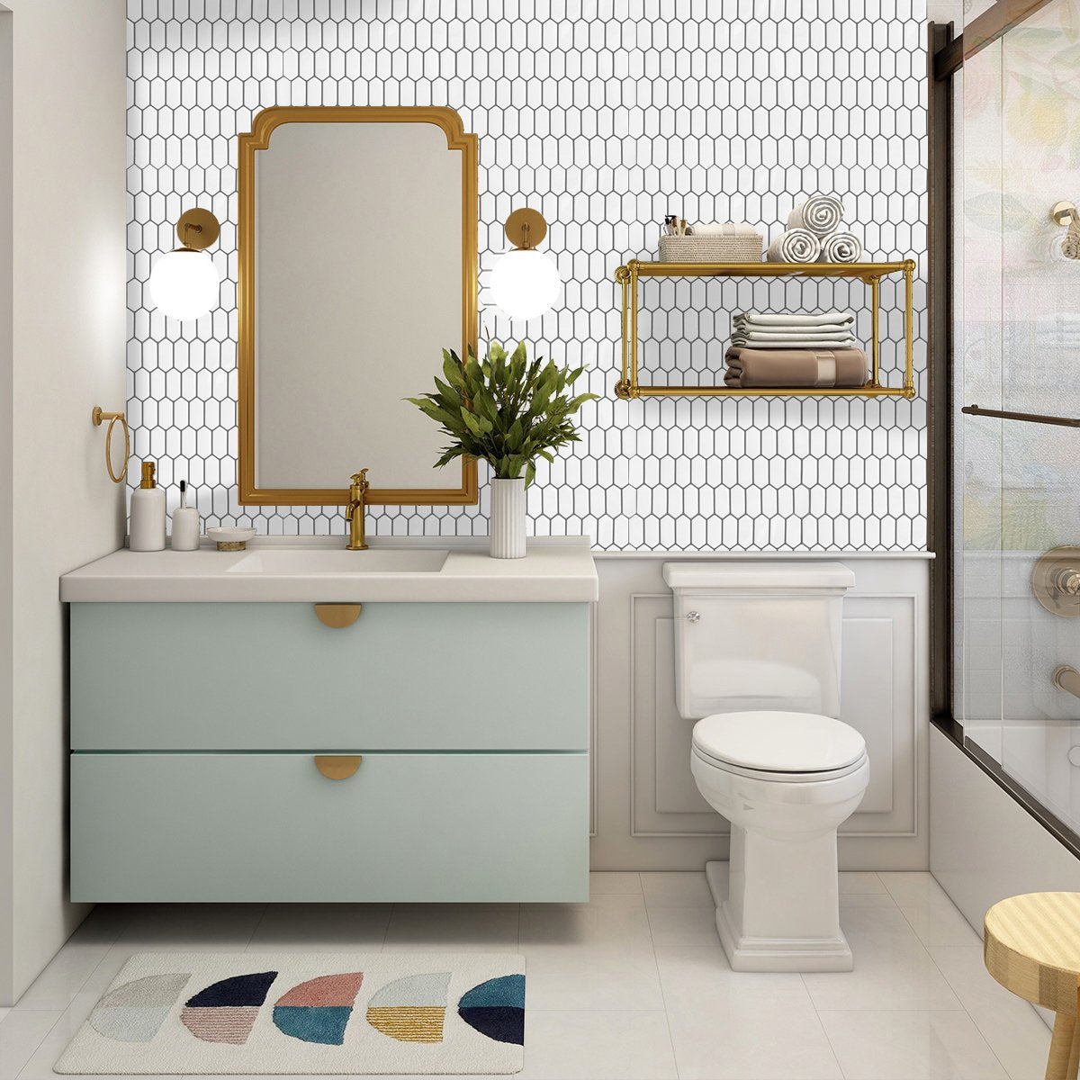 1.2mm Peel and Stick Hexagon White Gray Frame Line Wall Tiles Home Decor Kitchen T80304 by Vivid Tiles | Souqify