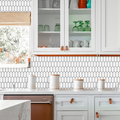 1.2mm Peel and Stick Hexagon White Gray Frame Line Wall Tiles Home Decor Kitchen T80304 by Vivid Tiles | Souqify