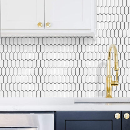 1.2mm Peel and Stick Hexagon White Gray Frame Line Wall Tiles Home Decor Kitchen T80304 by Vivid Tiles | Souqify