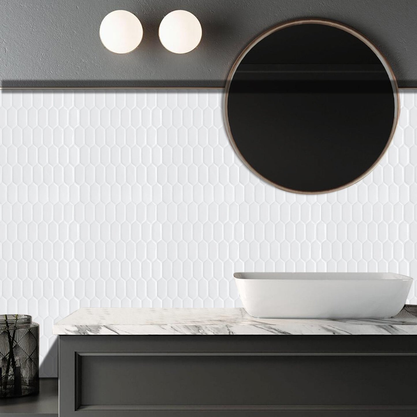 1.2mm Peel and Stick Hexagon White Wall Tiles Home Decor Kitchen T80303 by Vivid Tiles | Souqify