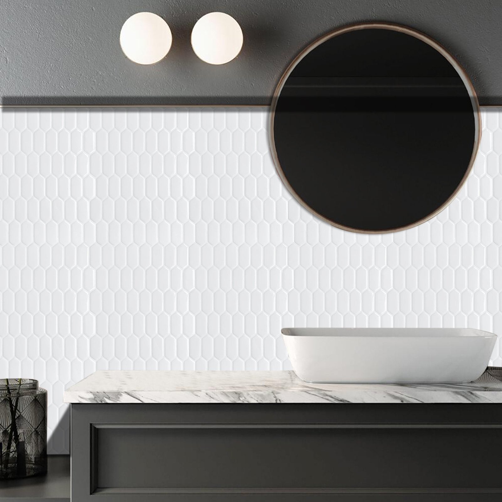 1.2mm Peel and Stick Hexagon White Wall Tiles Home Decor Kitchen T80303 by Vivid Tiles | Souqify