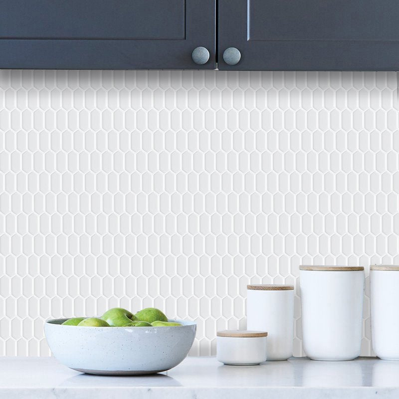1.2mm Peel and Stick Hexagon White Wall Tiles Home Decor Kitchen T80303 by Vivid Tiles | Souqify