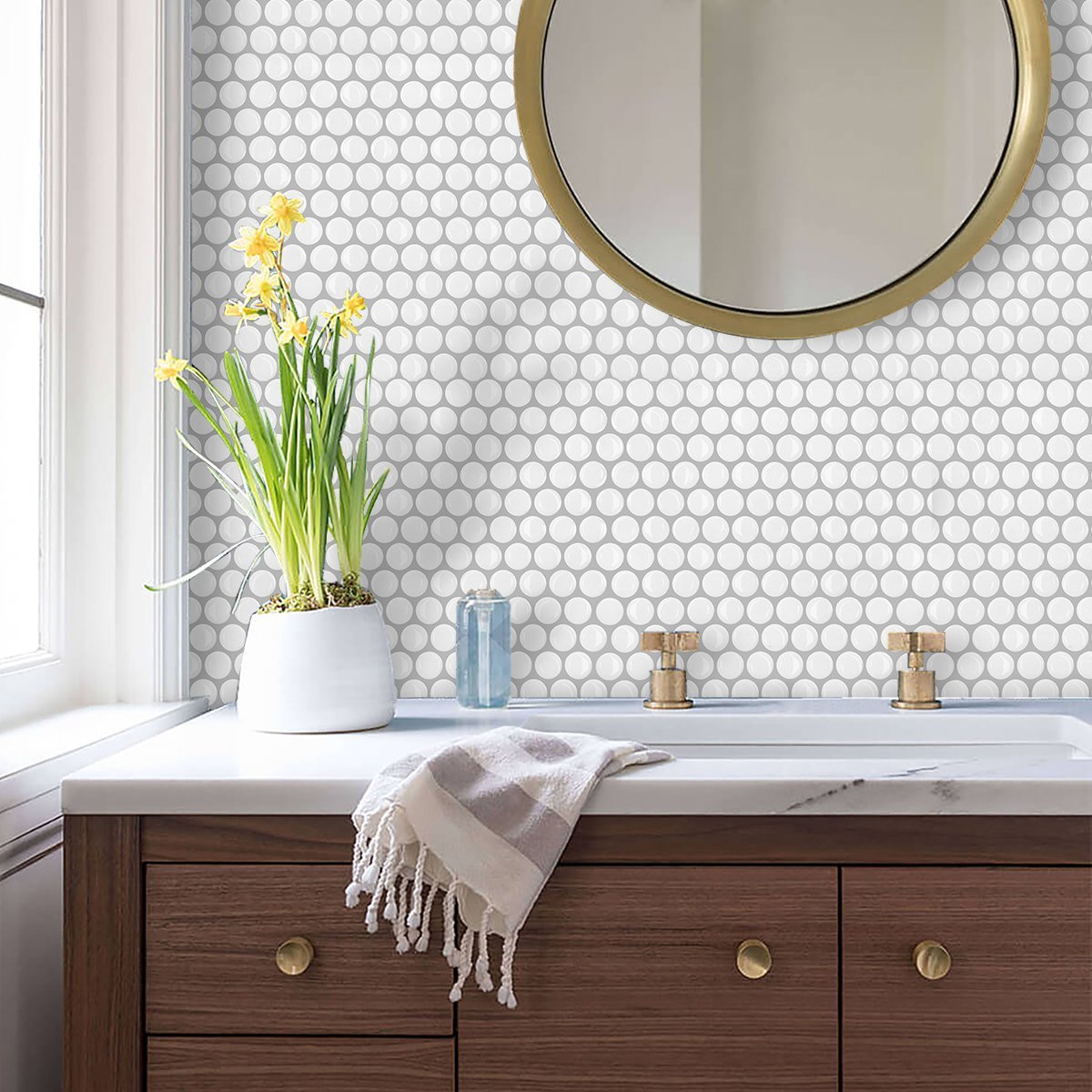 1.2mm Peel and Stick White Dot Wall Tiles Home Decor Bathroom Living Room T80407 by Vivid Tiles | Souqify