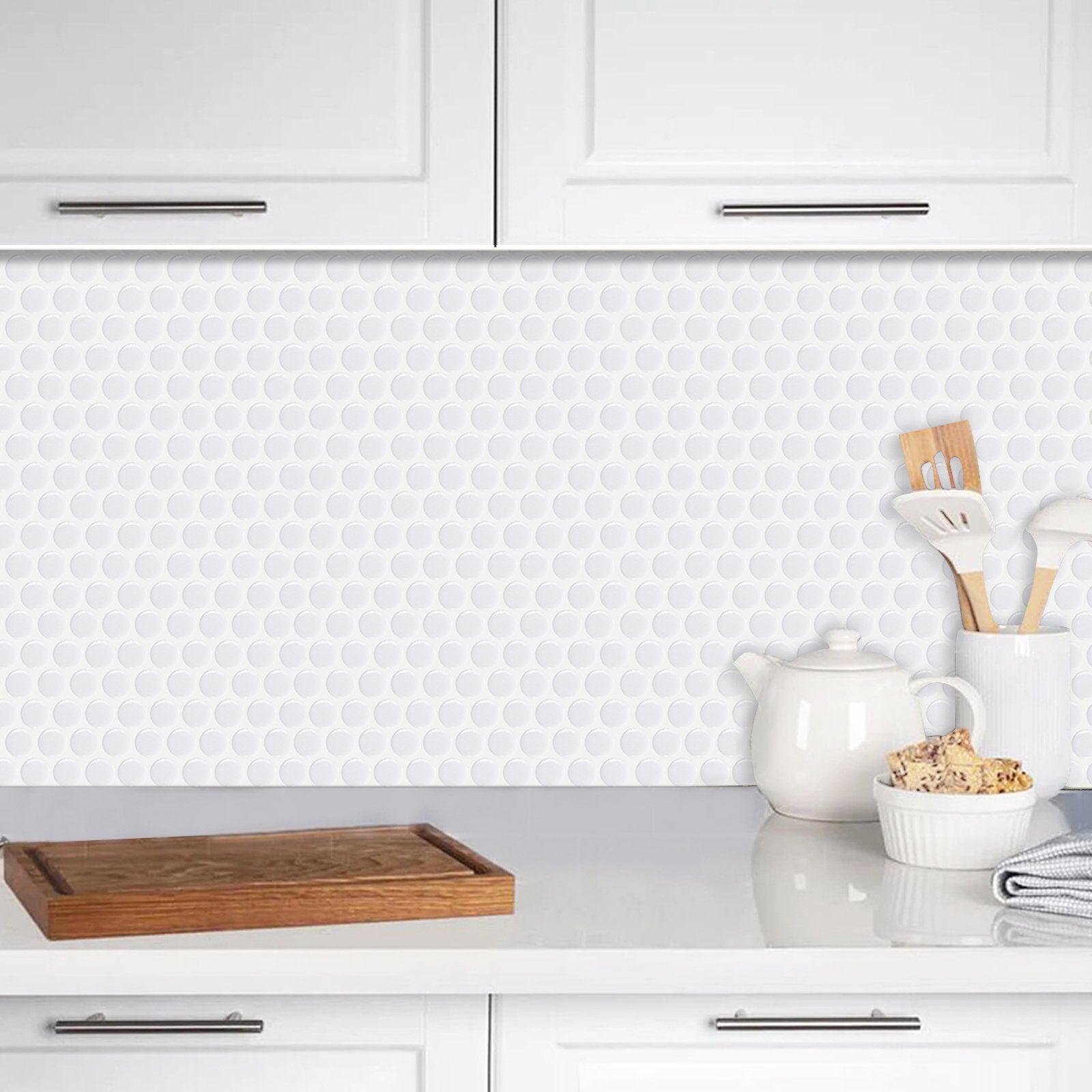 1.2mm Peel and Stick White Dot Wall Tiles Home Decor Kitchen T80416 by Vivid Tiles | Souqify