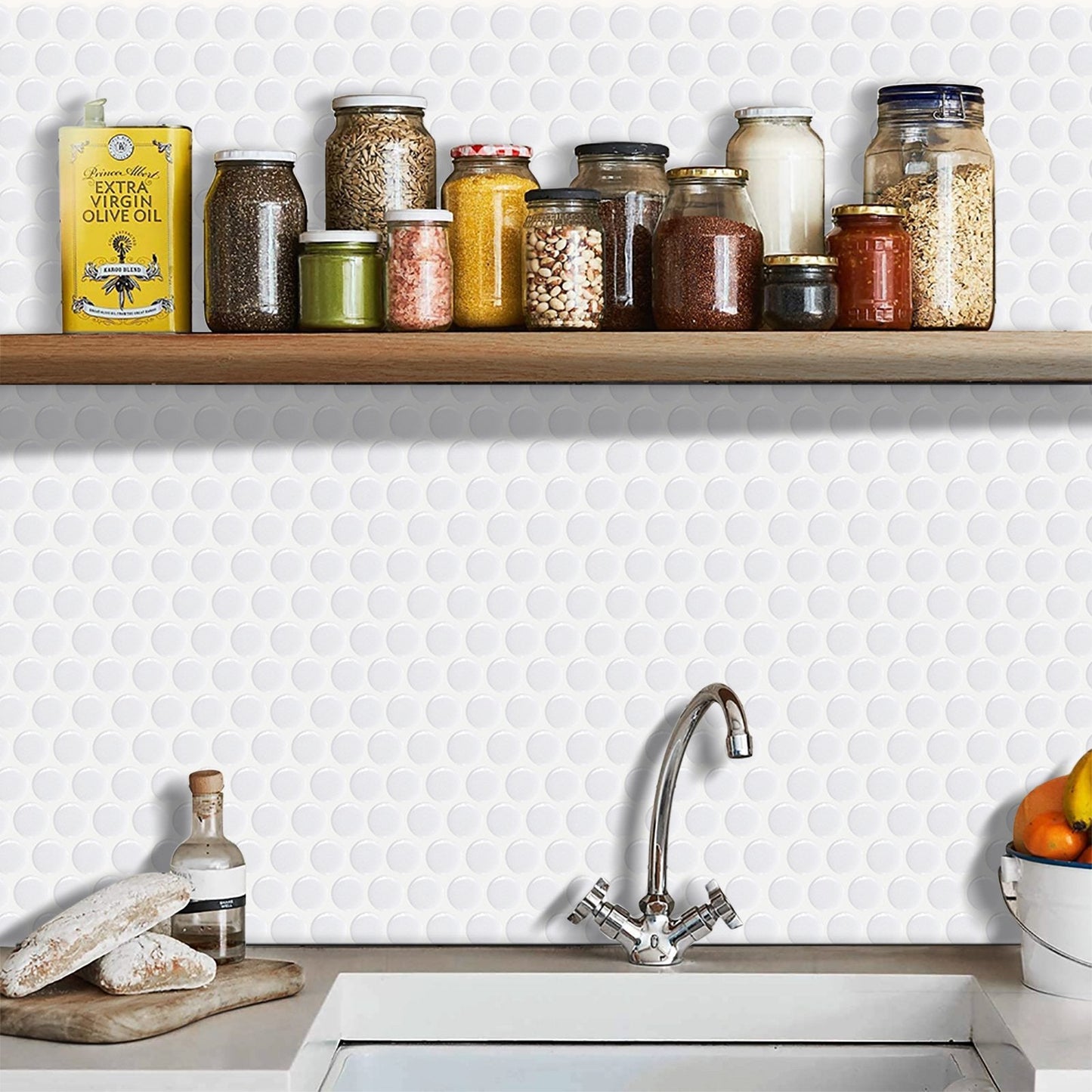 1.2mm Peel and Stick White Dot Wall Tiles Home Decor Kitchen T80416 by Vivid Tiles | Souqify