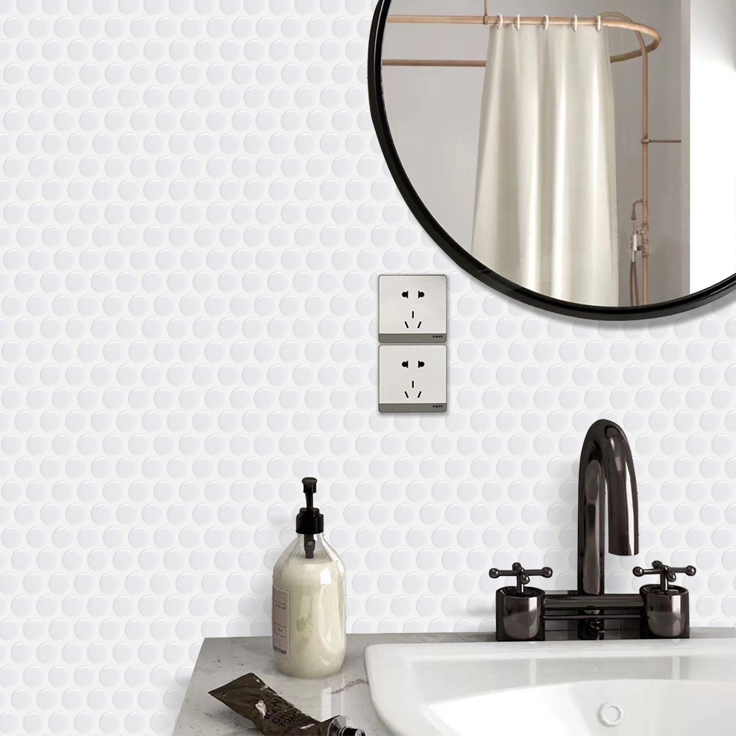 1.2mm Peel and Stick White Dot Wall Tiles Home Decor Kitchen T80416 by Vivid Tiles | Souqify