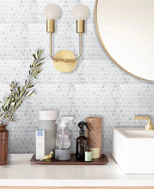 1.2mm Peel and Stick White Marble Dot Wall Tiles Home Decor Bathroom Living Room T80411 by Vivid Tiles | Souqify