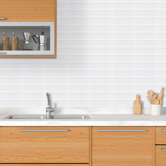 1.2mm Peel and Stick White Rectangle Wall Tiles Home Decor Kitchen T80771 by Vivid Tiles | Souqify