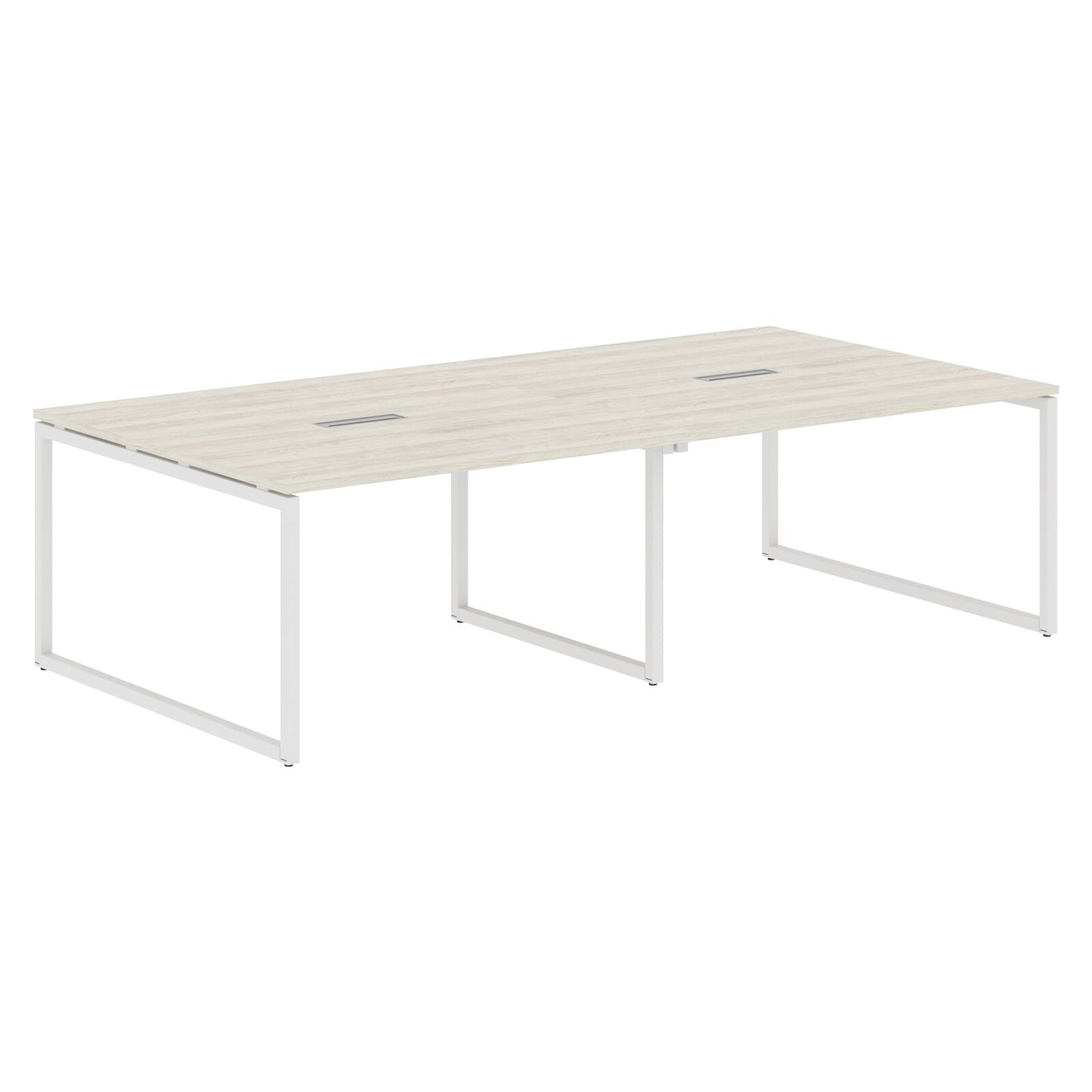 RECTANGULAR SHAPE CLUSTER OF 04 WORKSTATION MADE IN 25MM MFC TOP, E1 LAMINATE CHIPBOARD WITH WOODEN MODESTY PANEL 40X40MM METAL O SHAPE FRAMES
