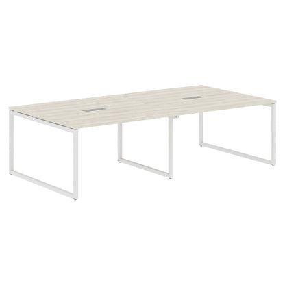 RECTANGULAR SHAPE CLUSTER OF 04 WORKSTATION MADE IN 25MM MFC TOP, E1 LAMINATE CHIPBOARD WITH WOODEN MODESTY PANEL 40X40MM METAL O SHAPE FRAMES