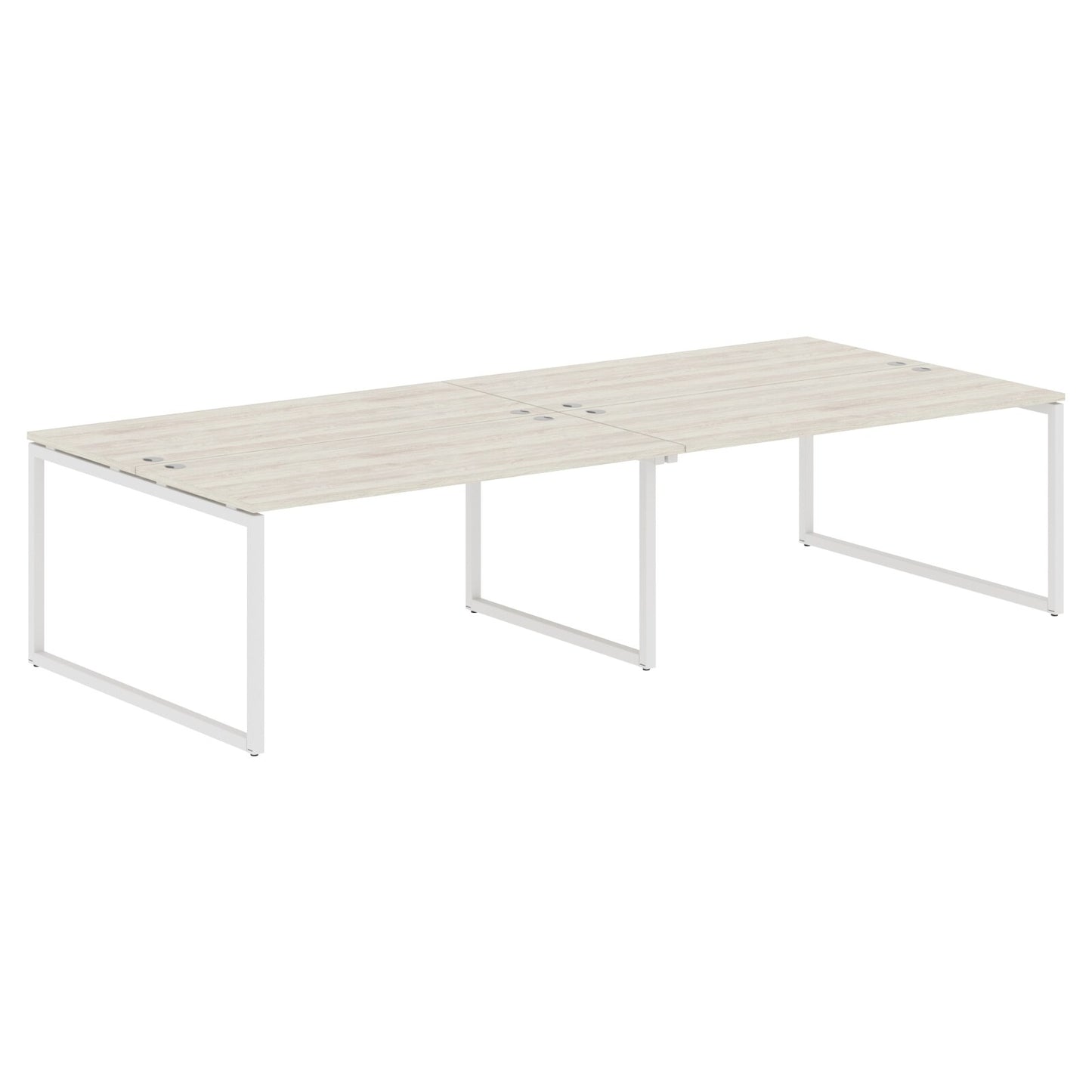 RECTANGULAR SHAPE CLUSTER OF 04 WORKSTATION MADE IN 25MM MFC TOP, E1 LAMINATE CHIPBOARD WITH WOODEN MODESTY PANEL 40X40MM METAL O SHAPE FRAMES